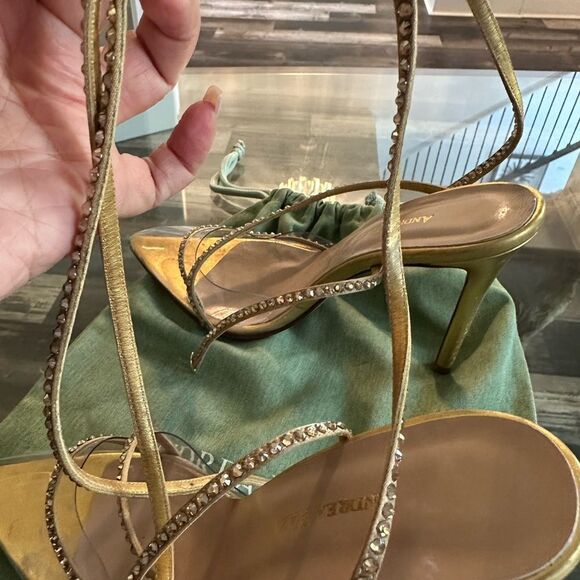Andrea Wazen Gold Strappy Women's Shoes - Picture 10 of 10
